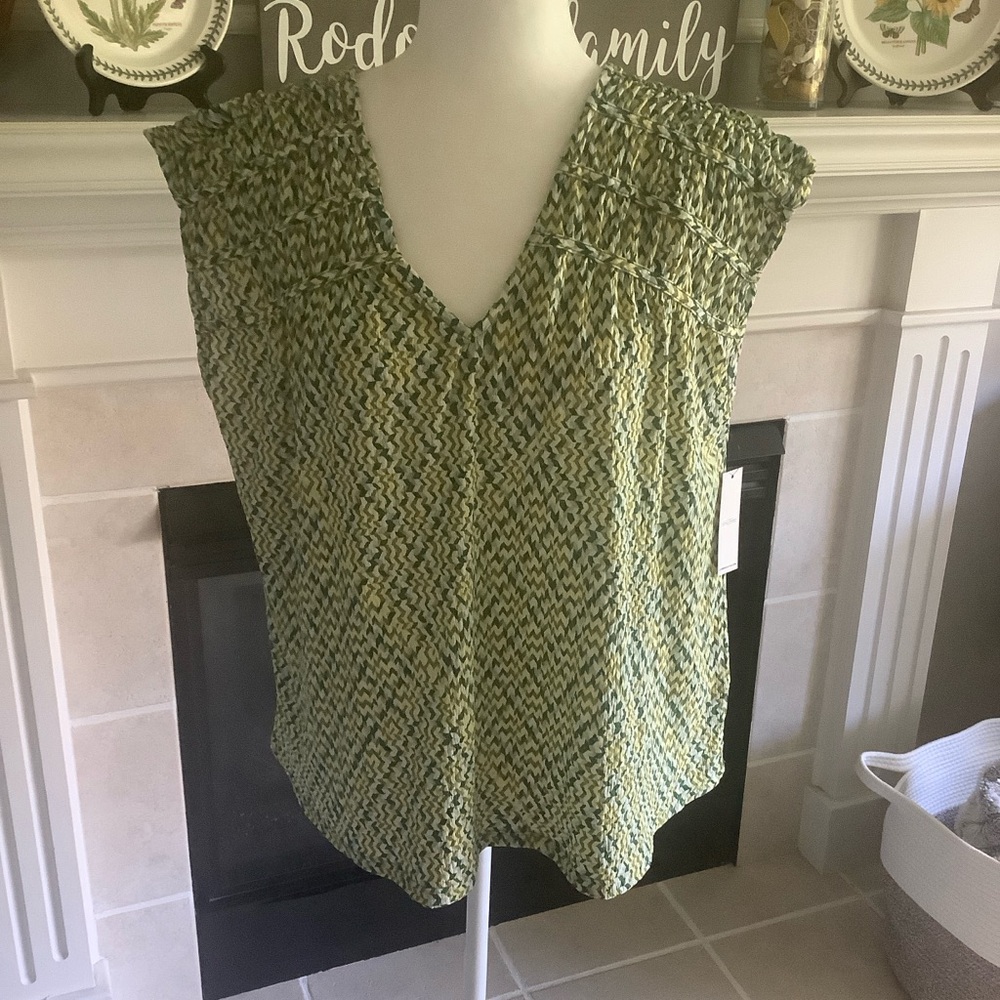Liverpool Green Mini Chevron Top, Medium, NWT